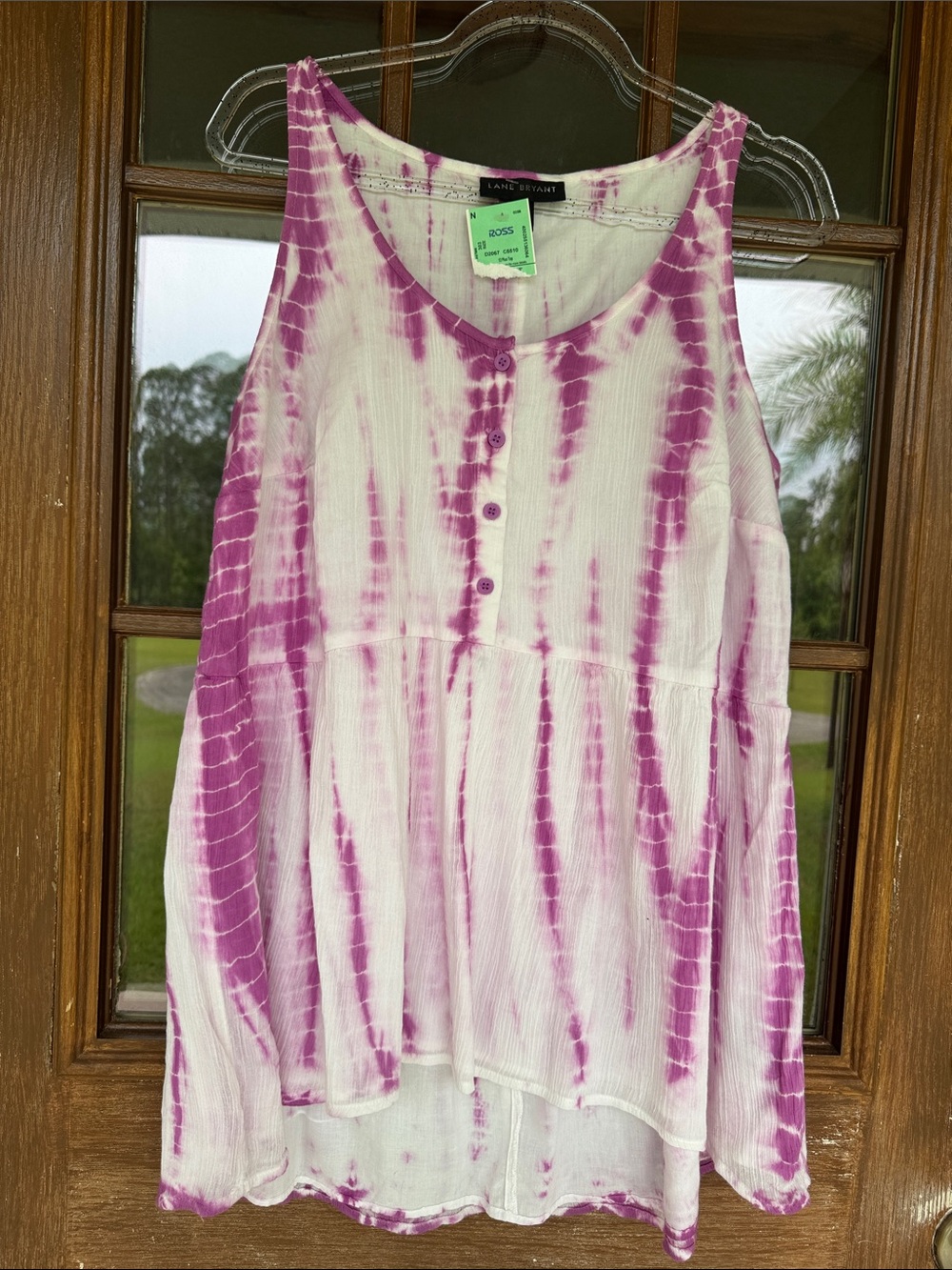 Lane Bryant White and Pink Tie-Dye Button-Front Tank